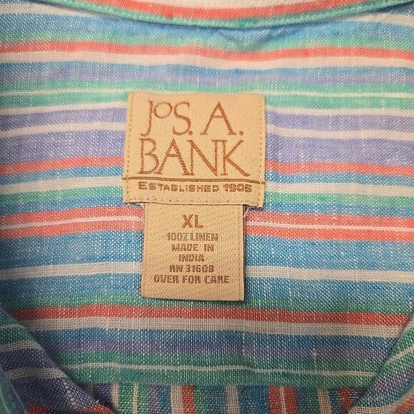 Jos A Bank 100% Linen Shirt Mens Size XL Rainbow Vertical Striped Button Down - Picture 6 of 7